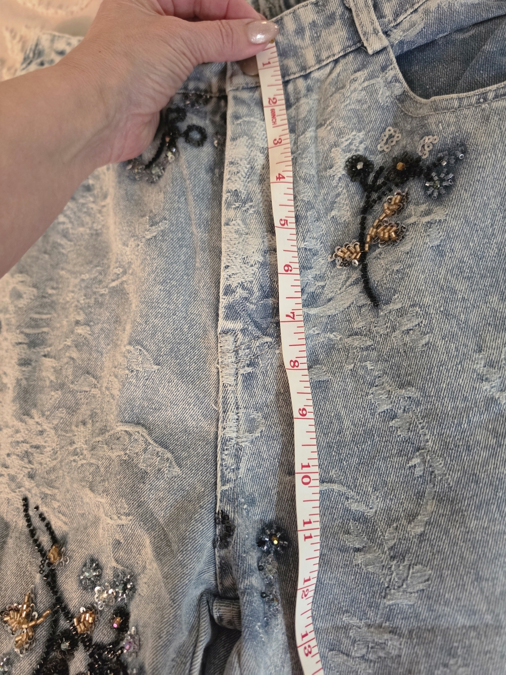 Light Blue Floral Embroidered-Lace detail Denim Shaket And Pant Set - Women-SM - Picture 16 of 16